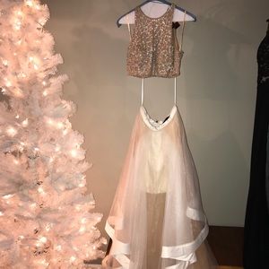 Fun pink, nude, and white 2 piece prom dress